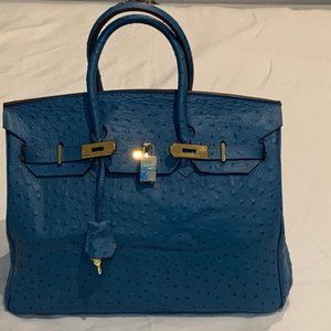 House of Hello Blue Ostrich Mini 20 CM Bag Lock & Key Handbag